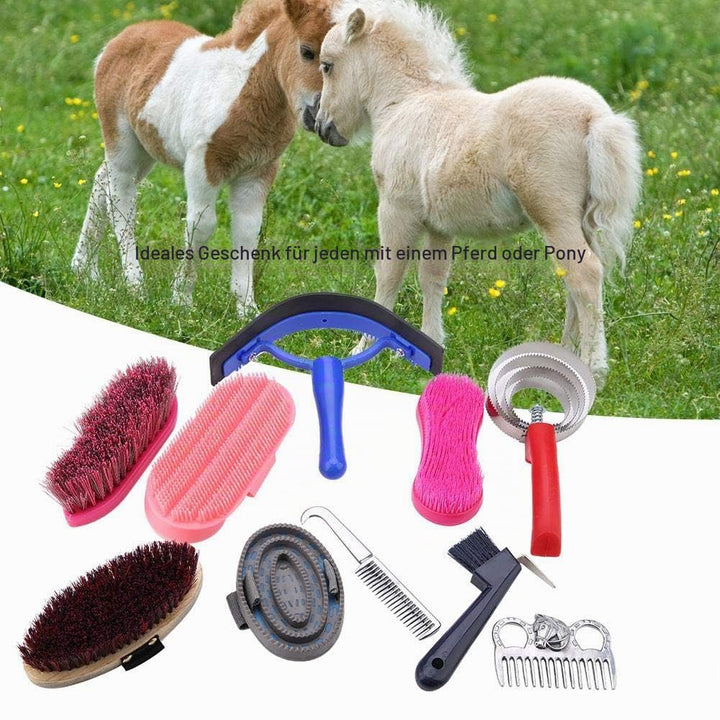 VIFER Pferdebürsten-Set 10-TLG Putzzeug für Pferde Reitsportbürste Pferdereinigungs Horse Grooming C