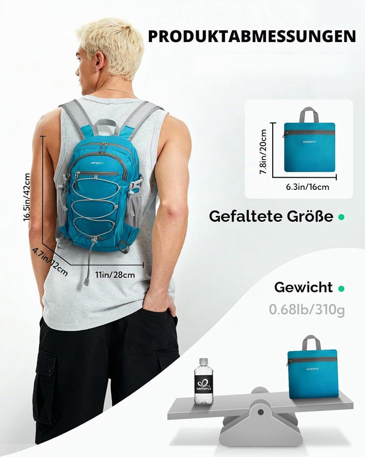 WATERFLY Rucksack Klein Faltbarer Rucksack: 15L Ultraleicht Wanderrucksack Foldable Backpack mit Atm