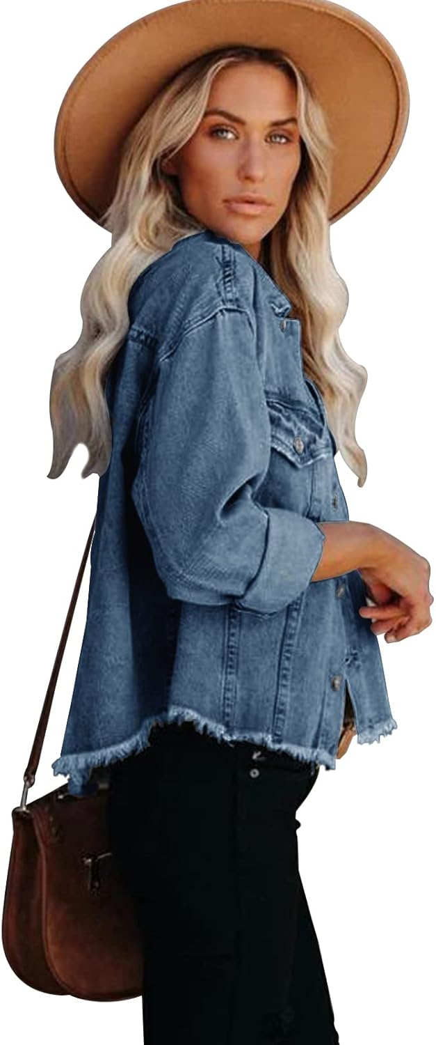 JayscreateEU Female Jeansjacke Kurze jacke Denim Jean Mantel Outwear Lange Ärmel Damen Jeansjacke mi