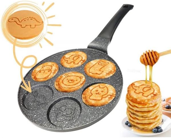 Pancakes Pfanne Ø26cm | Augenpfanne Beschichtung Induktion Frying Pan | 7-Lochpfanne Motiv Tiere Pfa