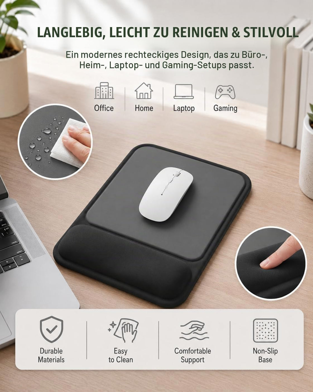 Mauspad mit gelkissen Handgelenkauflage,mousepad ergonomisch Vertieftes Anti-Druck Design, Rutschfes