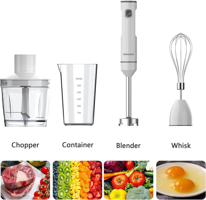 POYOCOM Kabelloser Stabmixer, Akku-Stabmixer mit TYP-C-Kabel, 500 ml Zerkleinererer, 600 ml Gefäss,