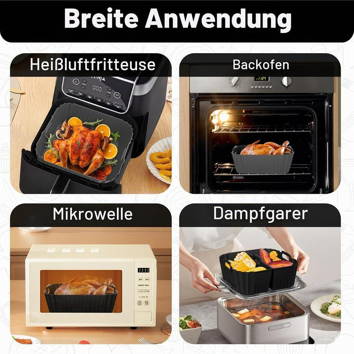 4 Stück Airfryer Silikonform für Heissluftfritteuse, Air Fryer Zubehör Wiederverwendba Silikon Einsa