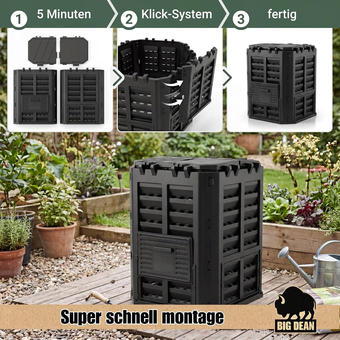 Komposter 360 Liter schwarz - für Gartenabfall und Rasenschnitt etc. | aus robustem Recyclingkunstst