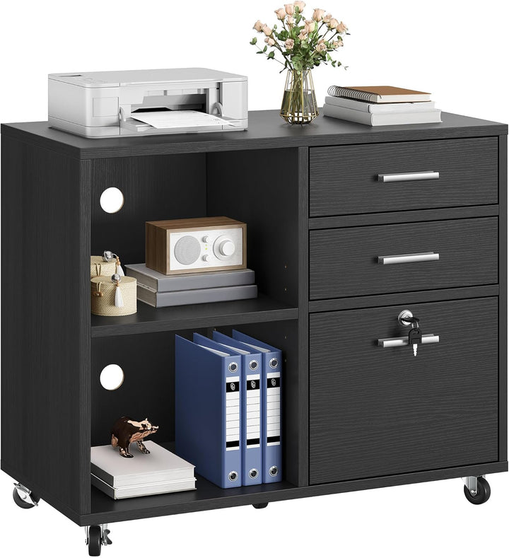 YITAHOME Mobiler Aktenschrank mit 3 Schubladen, Rollbarer Aktenschrank für Home Office, Holzaufbewah