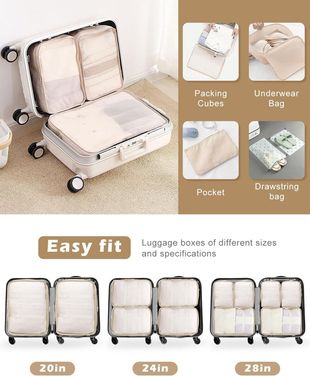 Koffer Organizer Set 18-teilig, Wasserdicht Packing Cubes, Multifunktionale Travel Packwürfel, Koffe