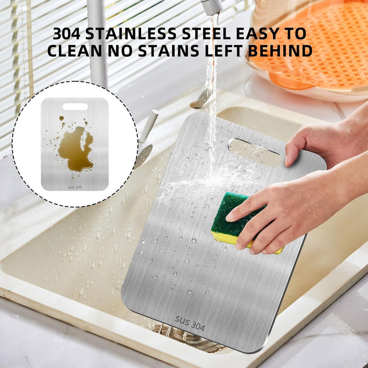 2 Stück Titan Schneidebrett, 304 Schneidebrett Edelstahl Titanium Cutting Board Doppelseitiges Leben