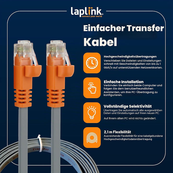 LAPLINK Easy Transfer Ethernet High Speed Kabel & PCmover – 1 Gbps Ethernet Transferkabel inkl. Soft