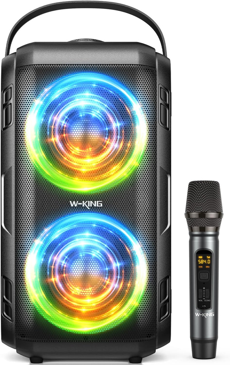 W-KING Bluetooth Lautsprecher mit Kabellosem Mikrofon, 80W Musikbox Bluetooth Box Party Lautsprecher