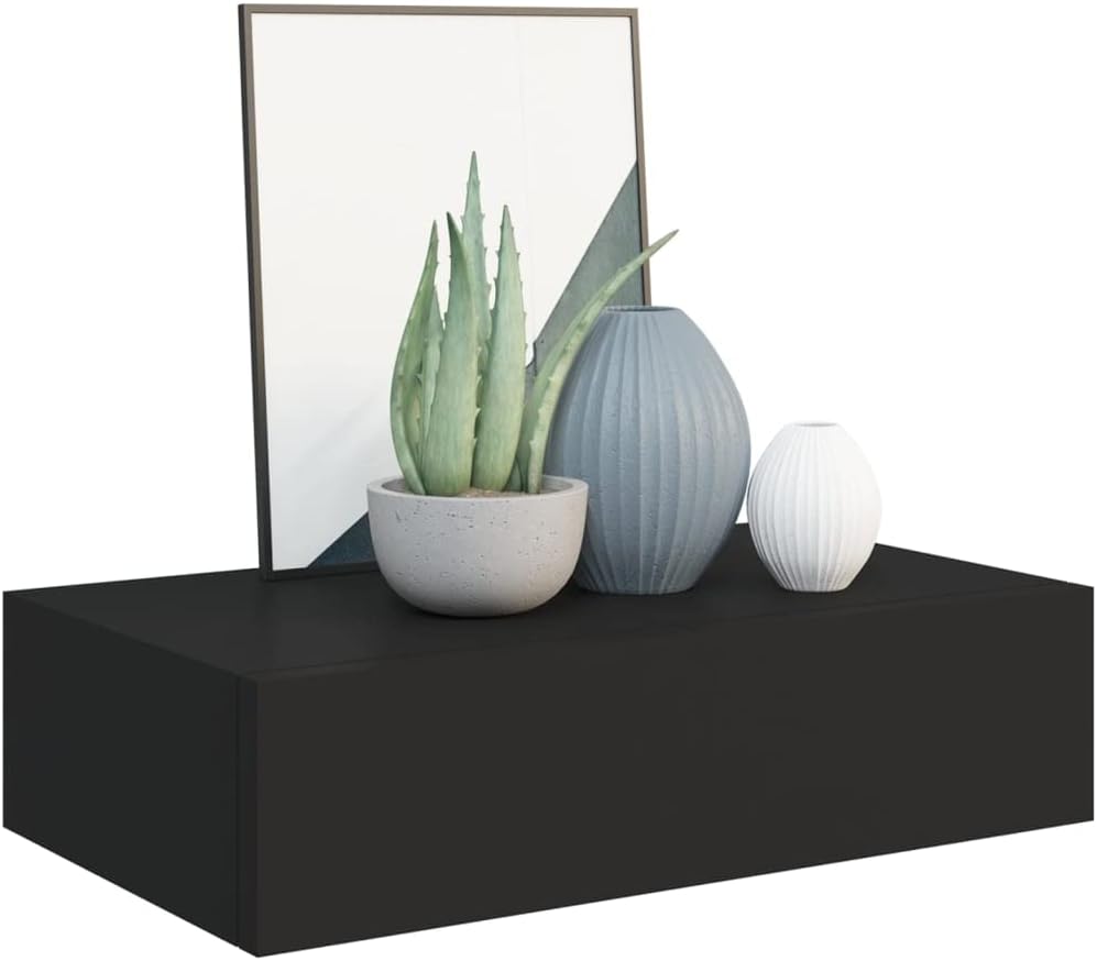 Schubladenregal 40x23,5x10 cm 2 Pcs MDF, Metall Schwarz Wandschrank Mit Schublade Mit Schublade Wand