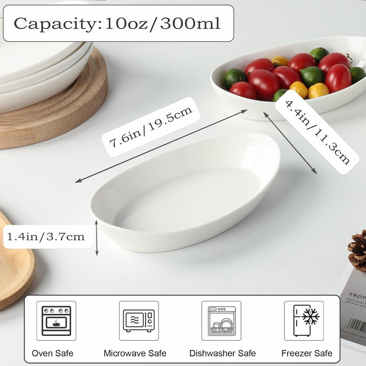 Auflaufform Porzellan 4er Set, Ovale Mini Auflaufform Ofen-Backform für je 1 Portion, Auflaufform kl