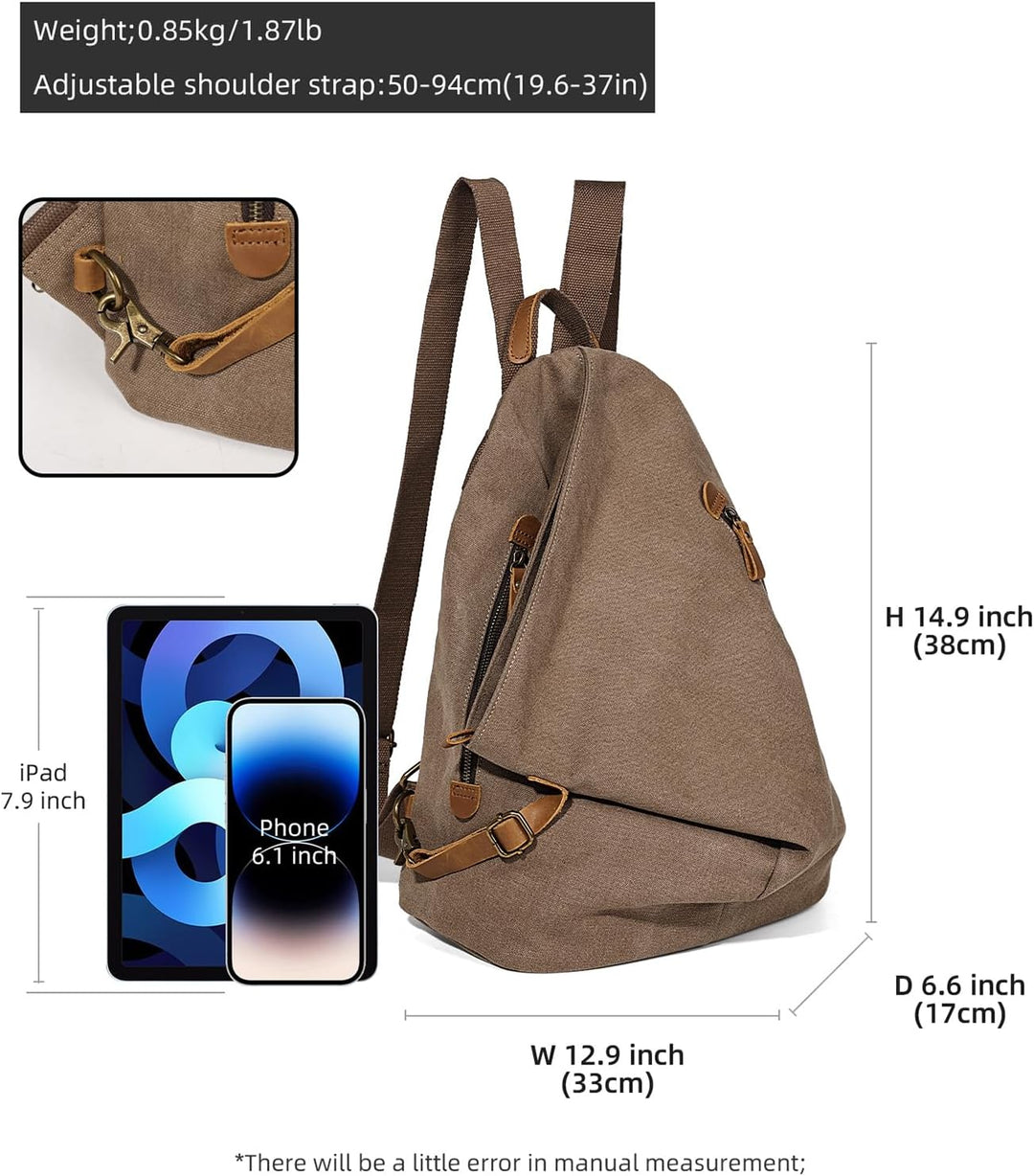 Retro Segeltuch Rucksack Canvas Vintage Rucksäcke Echtleder Daypack Reisetasche Schulterrucksack für