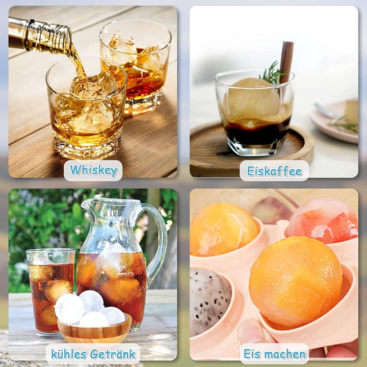 HONYAO Eiswürfelform Kugel Silikon mit Deckel, Runde Eiskugelform BPA Frei, Faltbar Auslaufsicher 6c