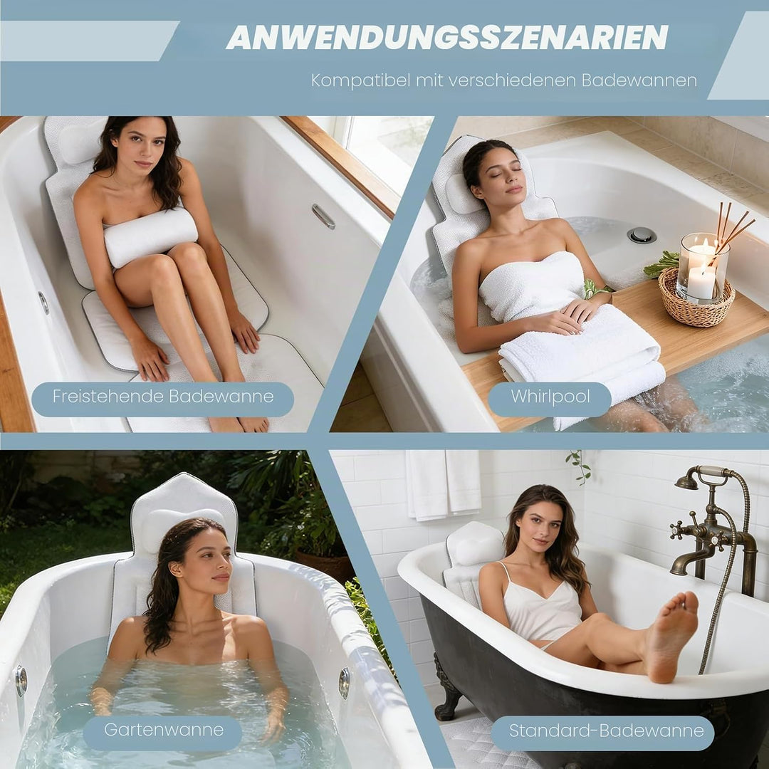 Badewannenkissen mit abnehmbarem Lendenkissen, 144 Saugnäpfen für optimalen Halt, ergonomische Unter