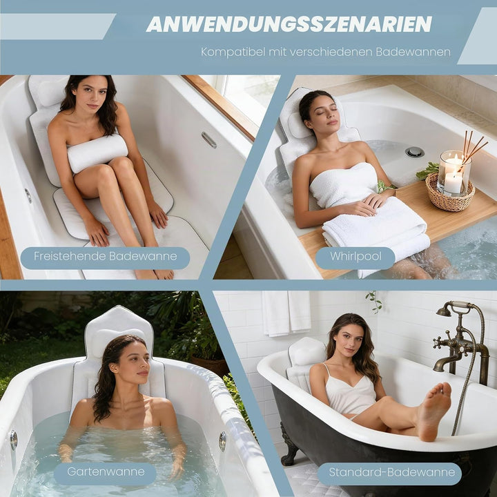 Badewannenkissen mit abnehmbarem Lendenkissen, 144 Saugnäpfen für optimalen Halt, ergonomische Unter