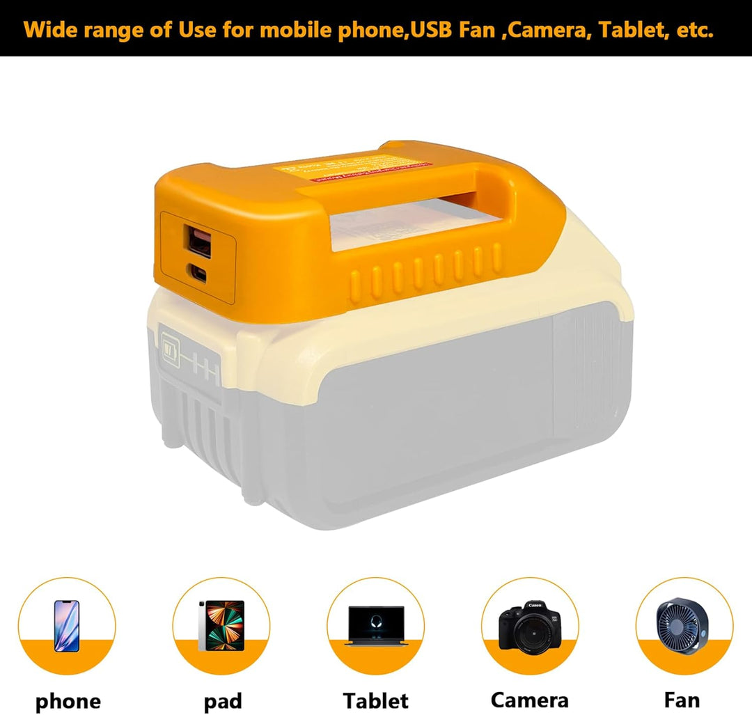 TPDL 2 Pack USB Ladegerät Adapter für Dewalt 18V 20V Akku, mit Typ C Schnellladeanschluss & USB-Ansc