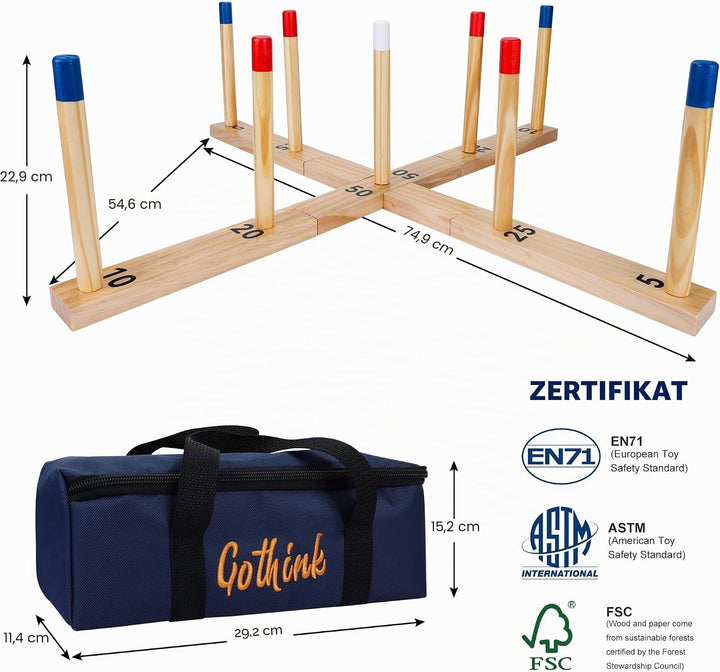 Extra grosses Ringwurfspiel für Erwachsene und Kinder, 76,2 cm, Holzringwurfspiel, Outdoor-Spass mit