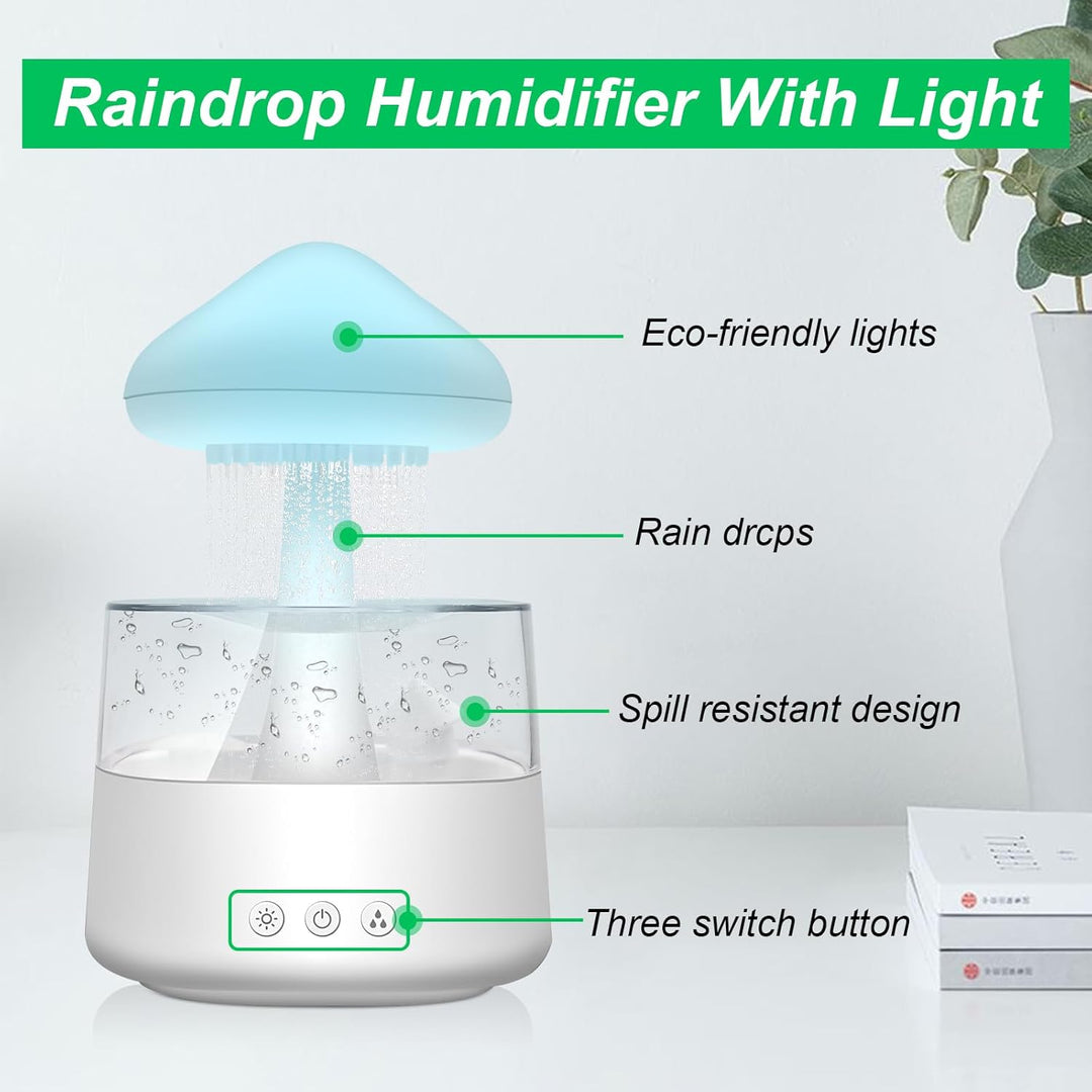 Rain-Cloud Humidifier, 450 ml, Regen Wolken Luftbefeuchter mit 3 modi und 7 Farben, LED-Lichtern Aro