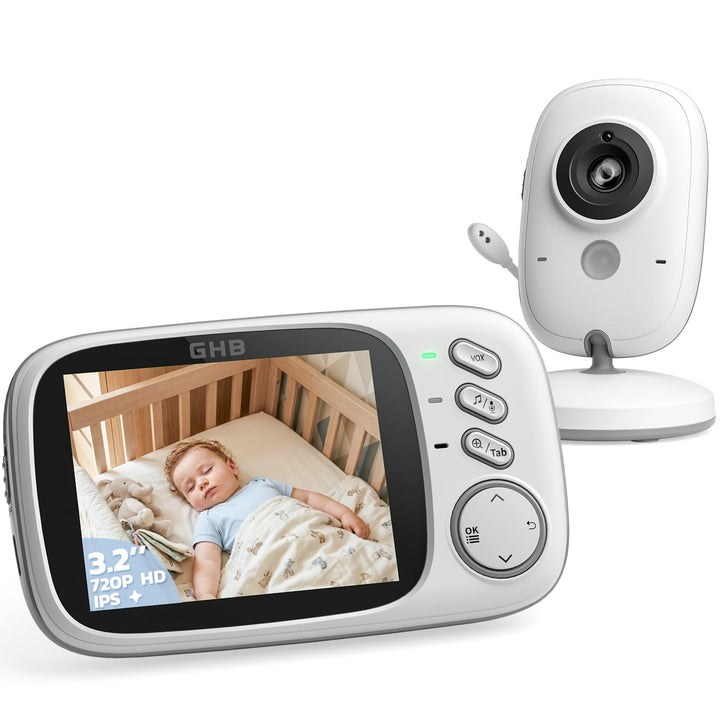 GHB Babyphone mit Kamera Baby Monitor 3.2" LCD Nachtsicht VOX Modus Gegensprechfunktion und Schlafli
