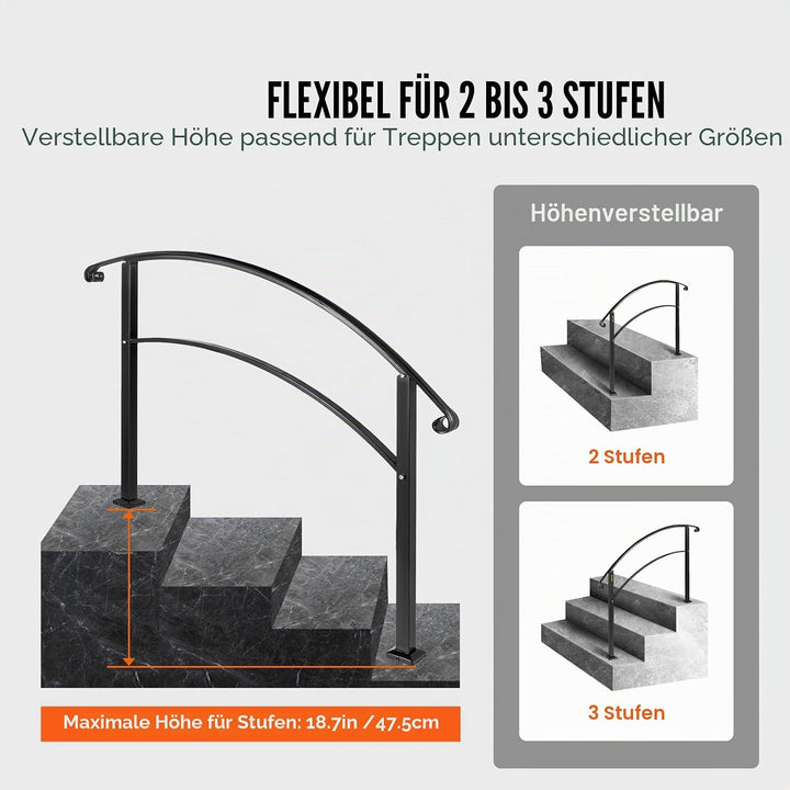 Happybuy Handläufe für Outdoor-Stufen, Fit 1 oder 3 Stufen Outdoor Treppengeländer, Schwarz Schmiede