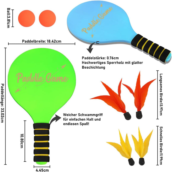 INPODAK Beach Ball Spiel Set,Strandball Schlägerset für Kinder,2 Schläger, 4 Federbälle, 2 Bälle,Pad
