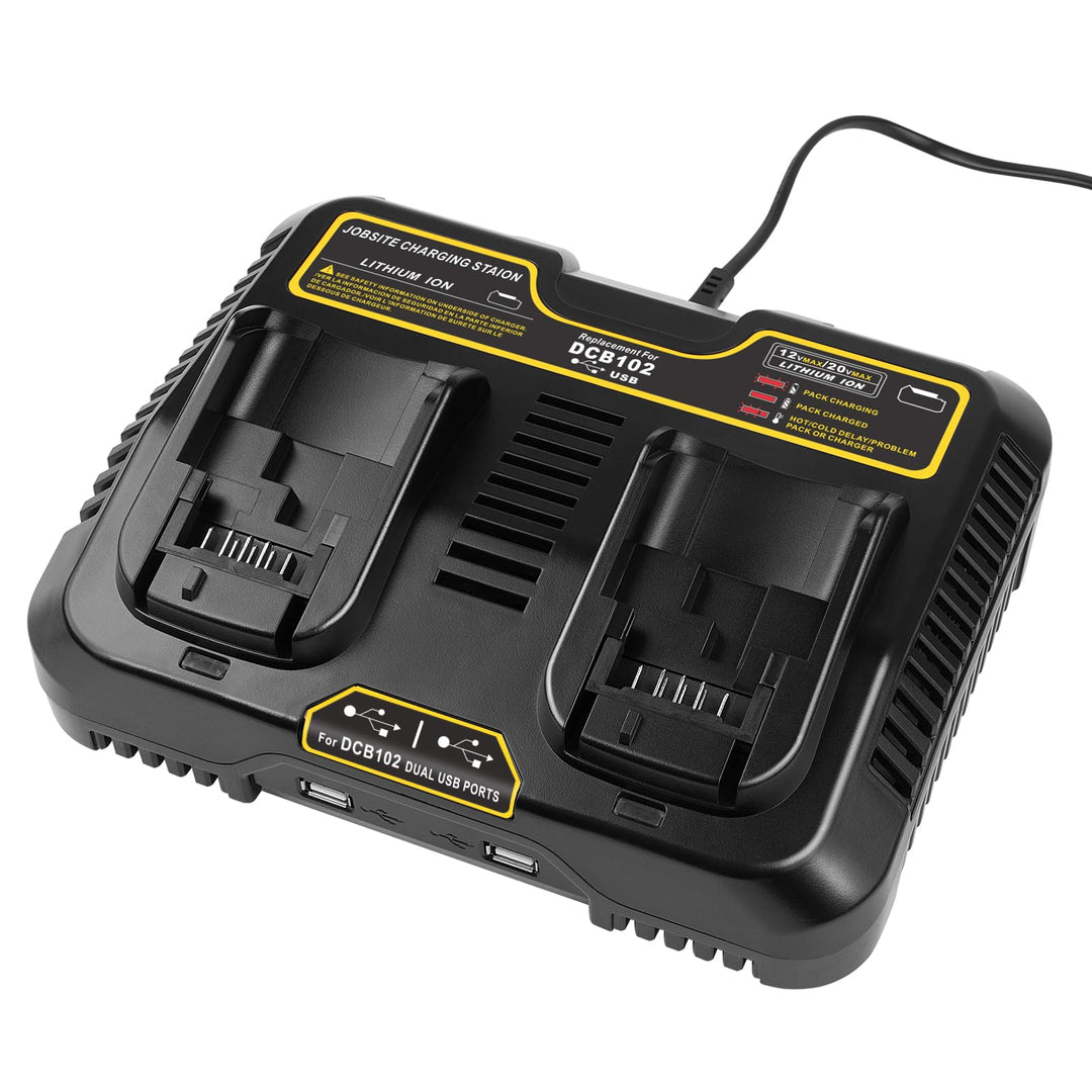 Ladegerät für Dewalt DCB115 18 V XR, KEATFE Dual 3 A, 12 V-20 V MAX Lithium-Ionen-Akku mit 2 USB-Ans