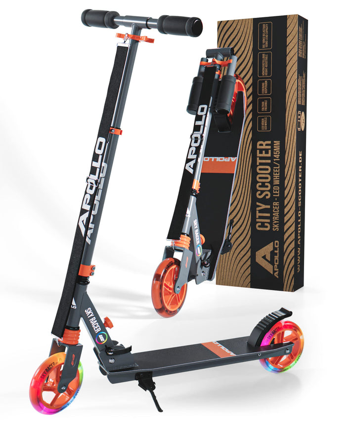 Apollo Skyracer City Roller mit LED Leuchträdern | Roller Kinder 6 Jahre | City Scooter mit Federung