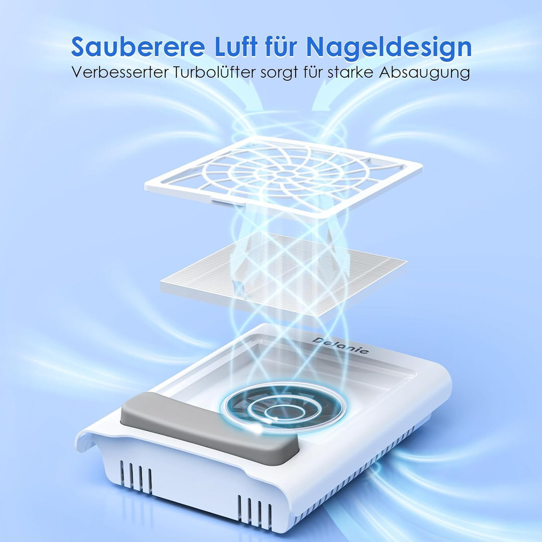Delanie Ultrastark Staubabsaugung für Nägel, Leiser Nagelstaubsauger für Gelnägel, Nagel Staubabsaug