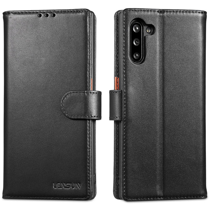 LENSUN Echtleder Hülle für Samsung Galaxy Note 10, Handyhülle [Echtes Leder] [Magnetverschluss] [RFI