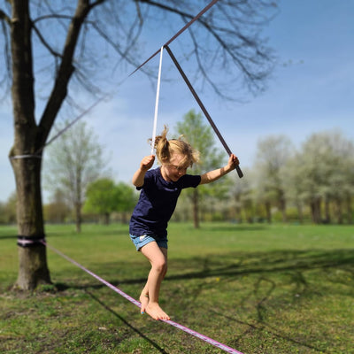 Slackline Set, Pink Stars, 15-25 Meter Länge, Komplettset für Kinder, Anfänger und Familien, inklusi