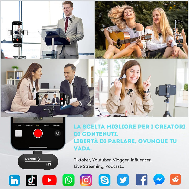 Moman Lavalier-Funkmikrofon-Ansteckmikrofon-USB-C-Kabellos 2.4GHz Auto Noise Canceling 120m für Andr