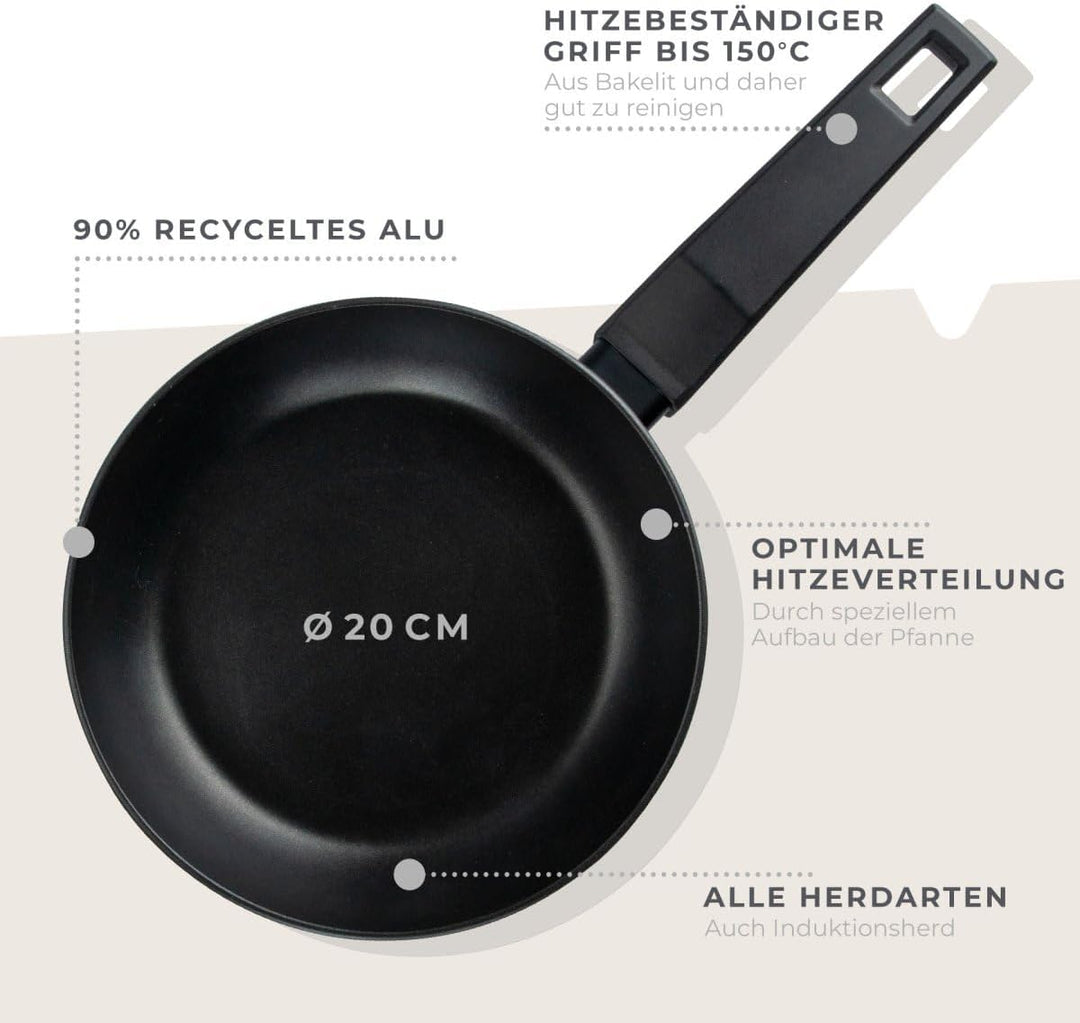 Fackelmann Bratpfanne Balance 20 cm, Antihaft-Pfanne aus 90% recyceltem Aluminium mit ergonomischem