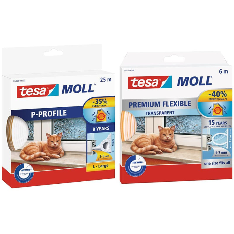 tesa moll P-Profile & moll Fensterdichtung Premium Flexible - Selbstklebende Silikondichtung zum Iso