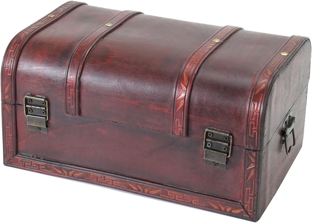 HMF Schatztruhe aus Holz, kleine Schatzkiste mit Vintage Metallverschluss für Kindergeburtstag, Hoch