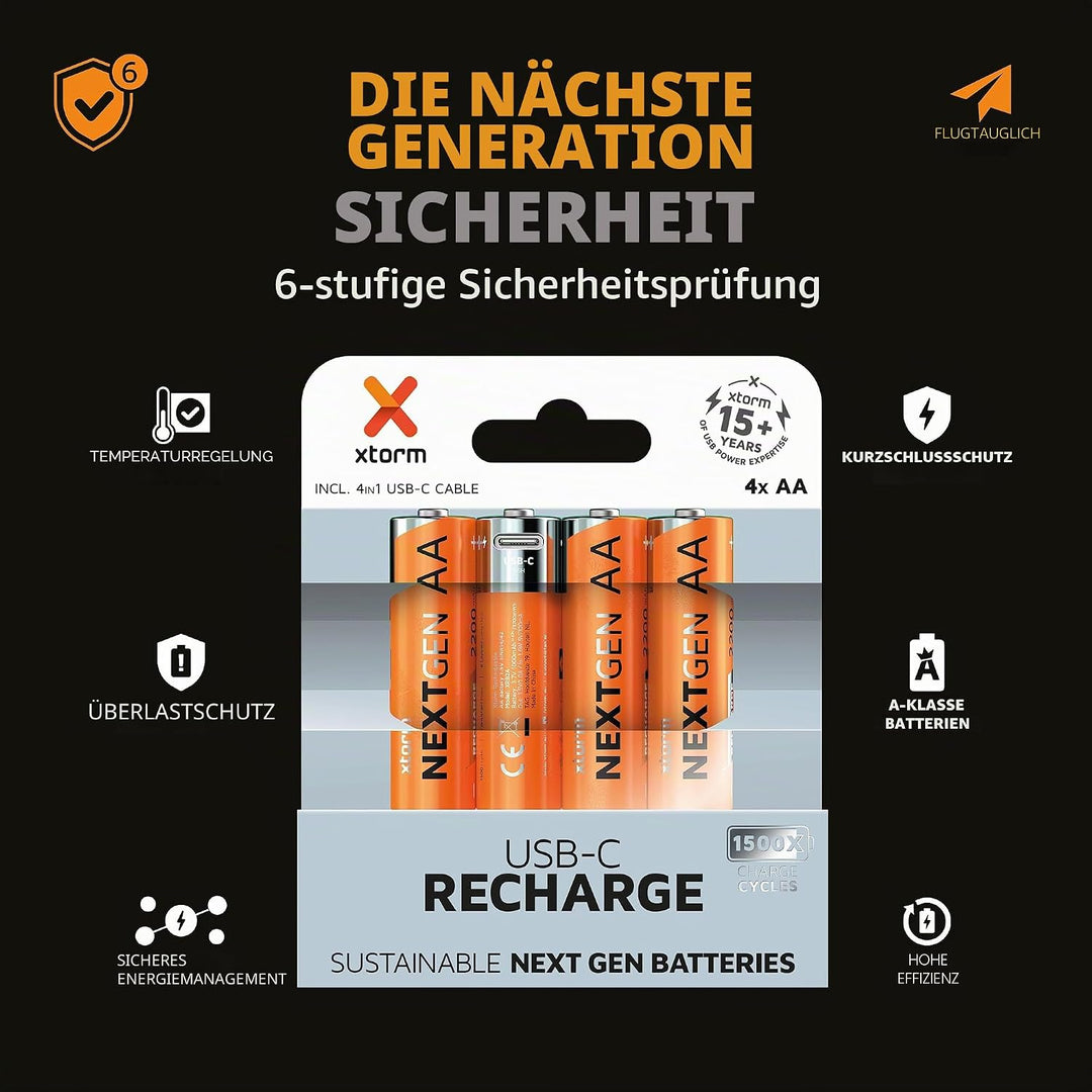 Xtorm NextGen AA Batterien Wiederaufladbar mit USB-C - 4 Pack