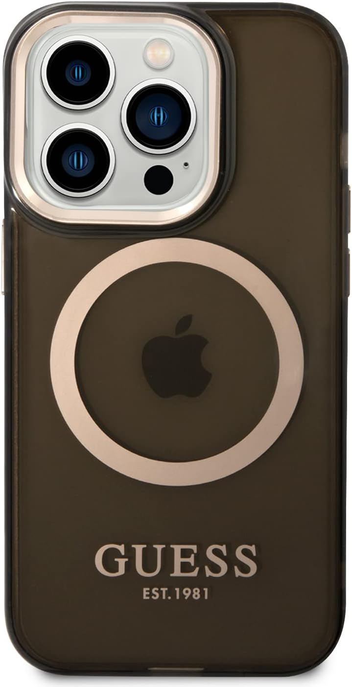Guess GUHMP14LHTCMK Hülle für iPhone 14 Pro 6,1" schwarz/Black Hard case Gold Outline Translucent