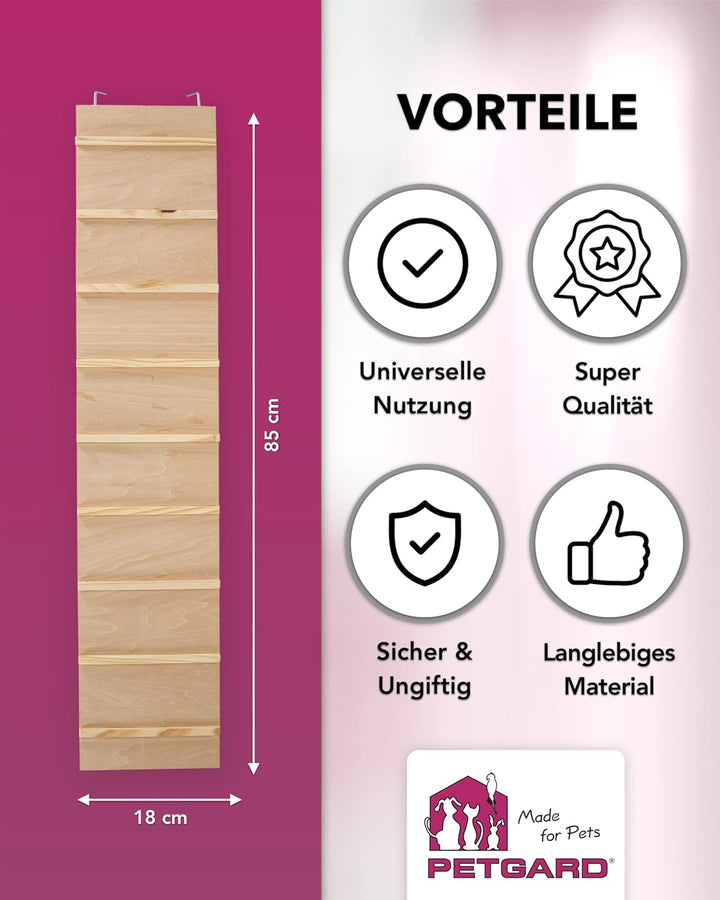 PETGARD Holz-Leiter WEGA 85 - Käfig-Erweiterung aus Holz - Käfig-Zubehör für Nager - Leiter aus Holz