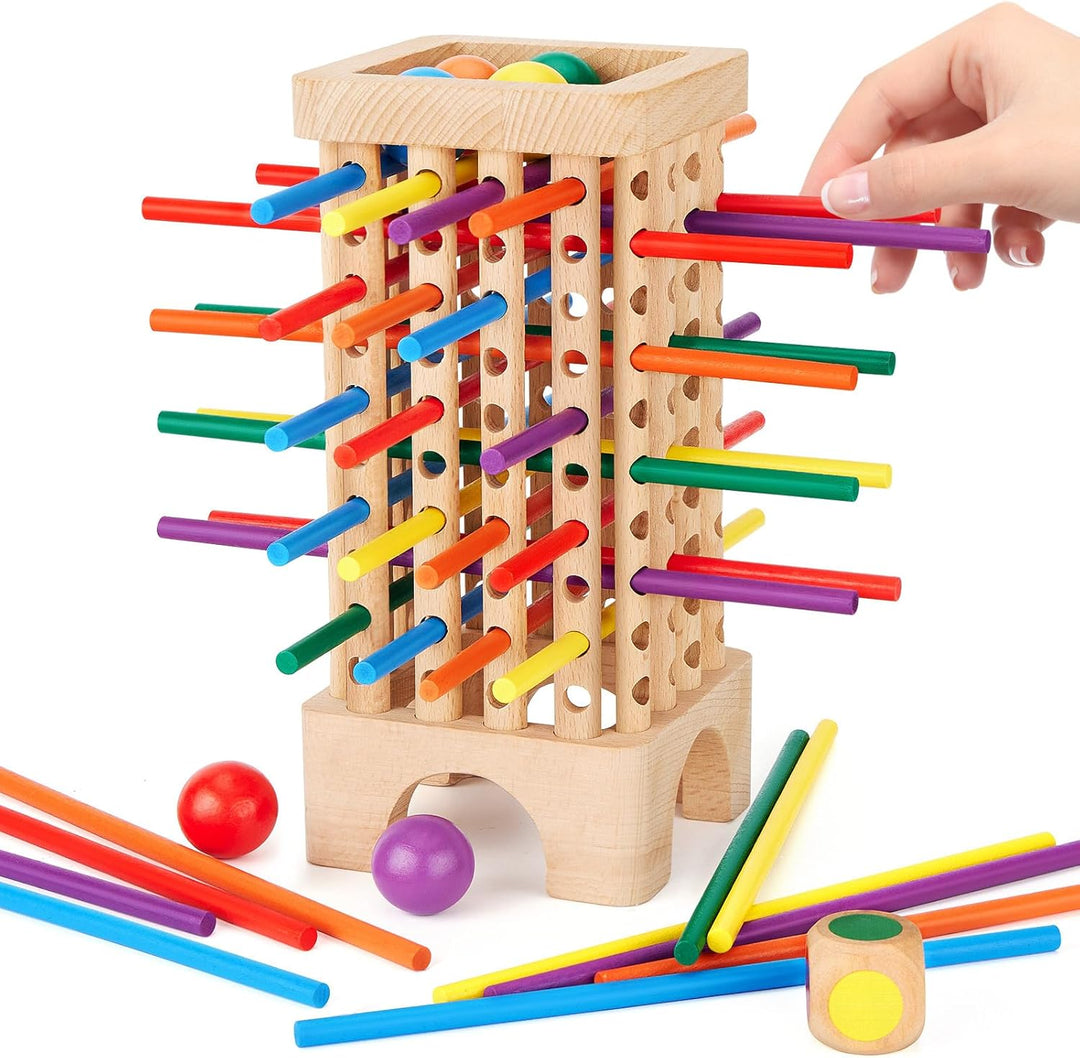 Montessori Spiel Brettspiel aus Holz, 42 Bunte Holzstäbchen Spiele ab 3 Jahren Würfelspiel, Mathe &