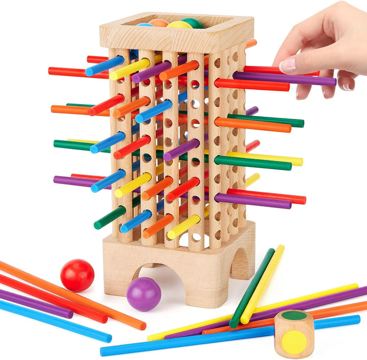 Montessori Spiel Brettspiel aus Holz, 42 Bunte Holzstäbchen Spiele ab 3 Jahren Würfelspiel, Mathe &