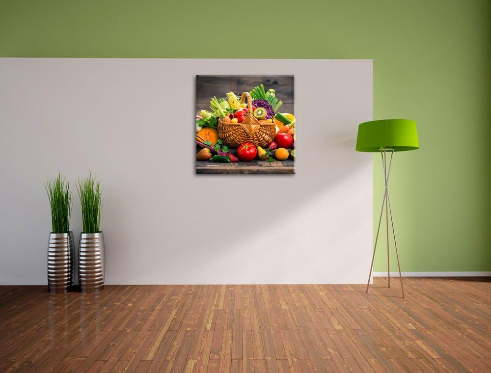Pixxprint Frisches Obst und Gemüse im Korb, Format: 70x70 auf Leinwand, 70x70