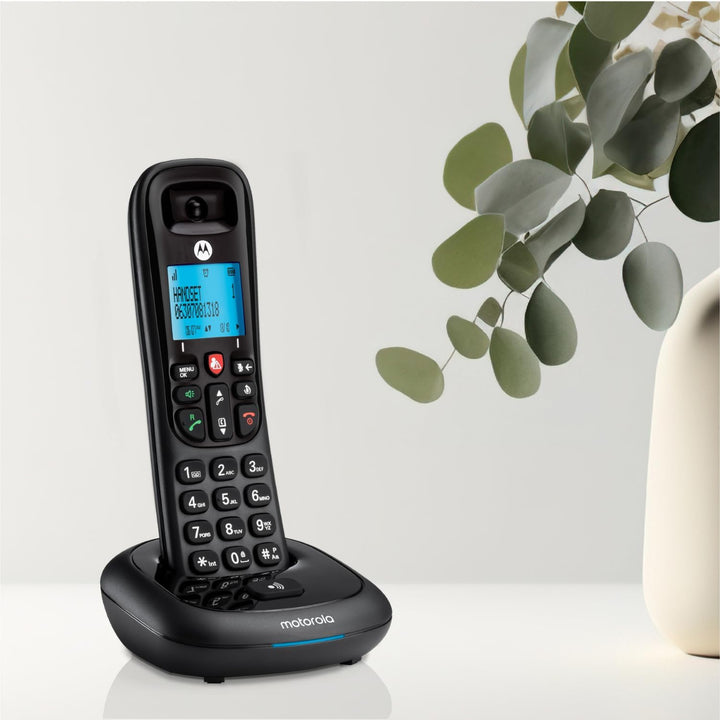 Motorola Cd4001 Negro Teléfono Fijo Inalámbrico Con Pantalla Y Teclado Retroiluminado