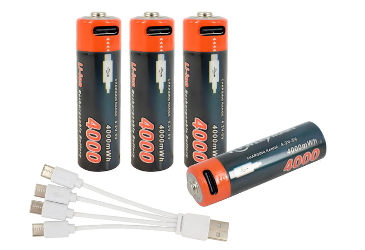 PowerSmart® 4 Stück AA Akkubatterien Typ-C Anschluss 4000mAh 1.5V Akku AA Li-ion wiederaufladbare Ba