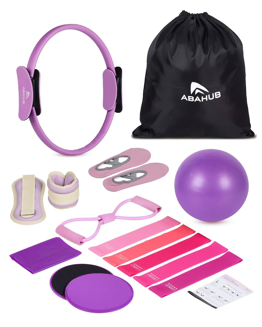 Abahub Pilates Ring Set, 35CM Magic Circle, 25CM Mini Ball,5er Set Fitnessbänder,Stretchbänder,Yoga