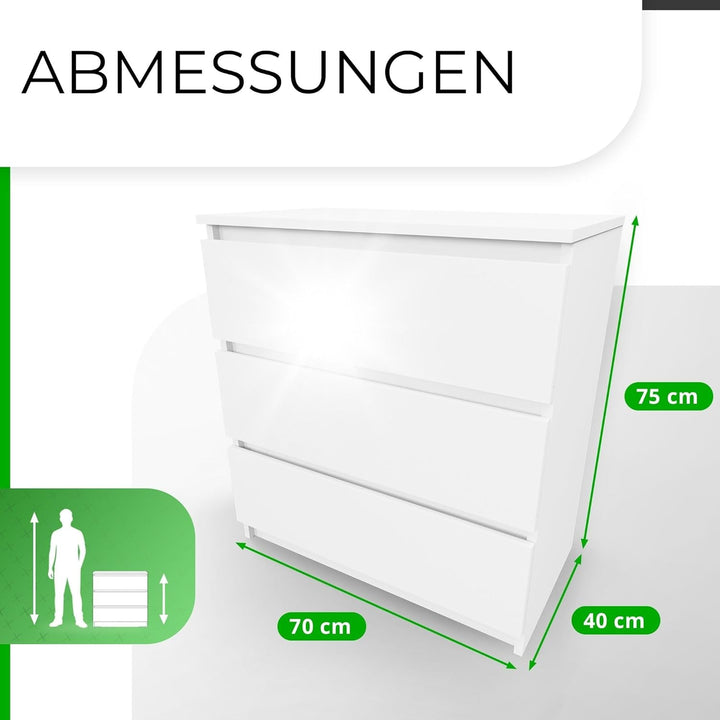 CDF Kommode Malwa M3 | Farbe: Weiss glänzend | Schrank für Dokumente, Kleinigkeiten | Ideal für Wohn