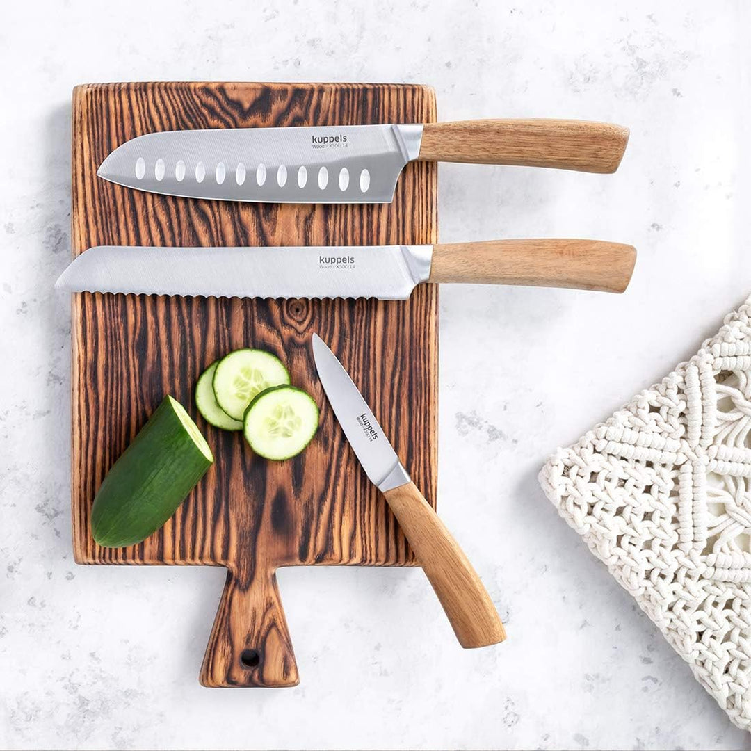 Kuppels Wood Santoku Messer mit Kullenschliff, 17 cm Klingenlänge, extrem scharf & schnitthaltig, Me