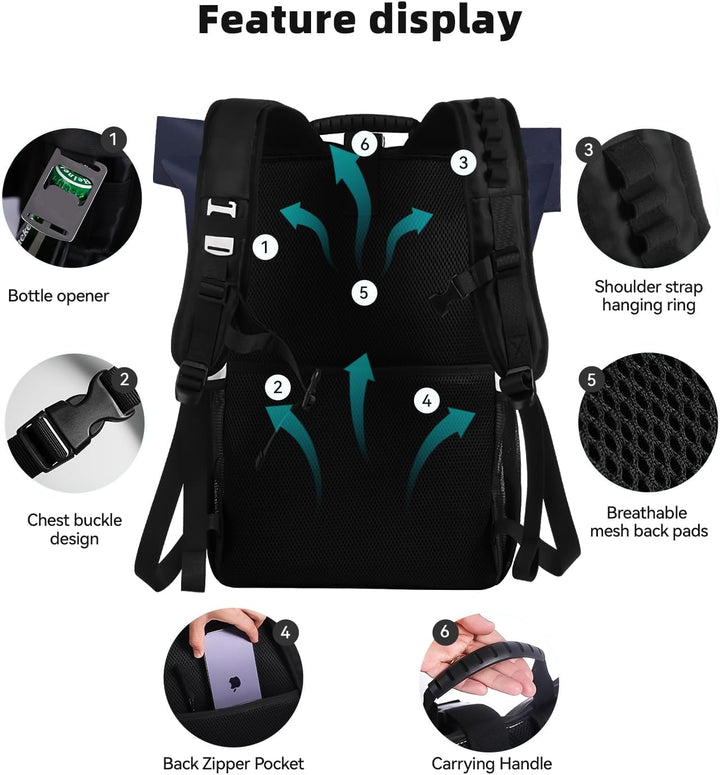 DEWUR 35L Thermo Rücksack Kühlrücksack Kühltasche Wasserdichter Picknickrücksack mit Flaschenöffner