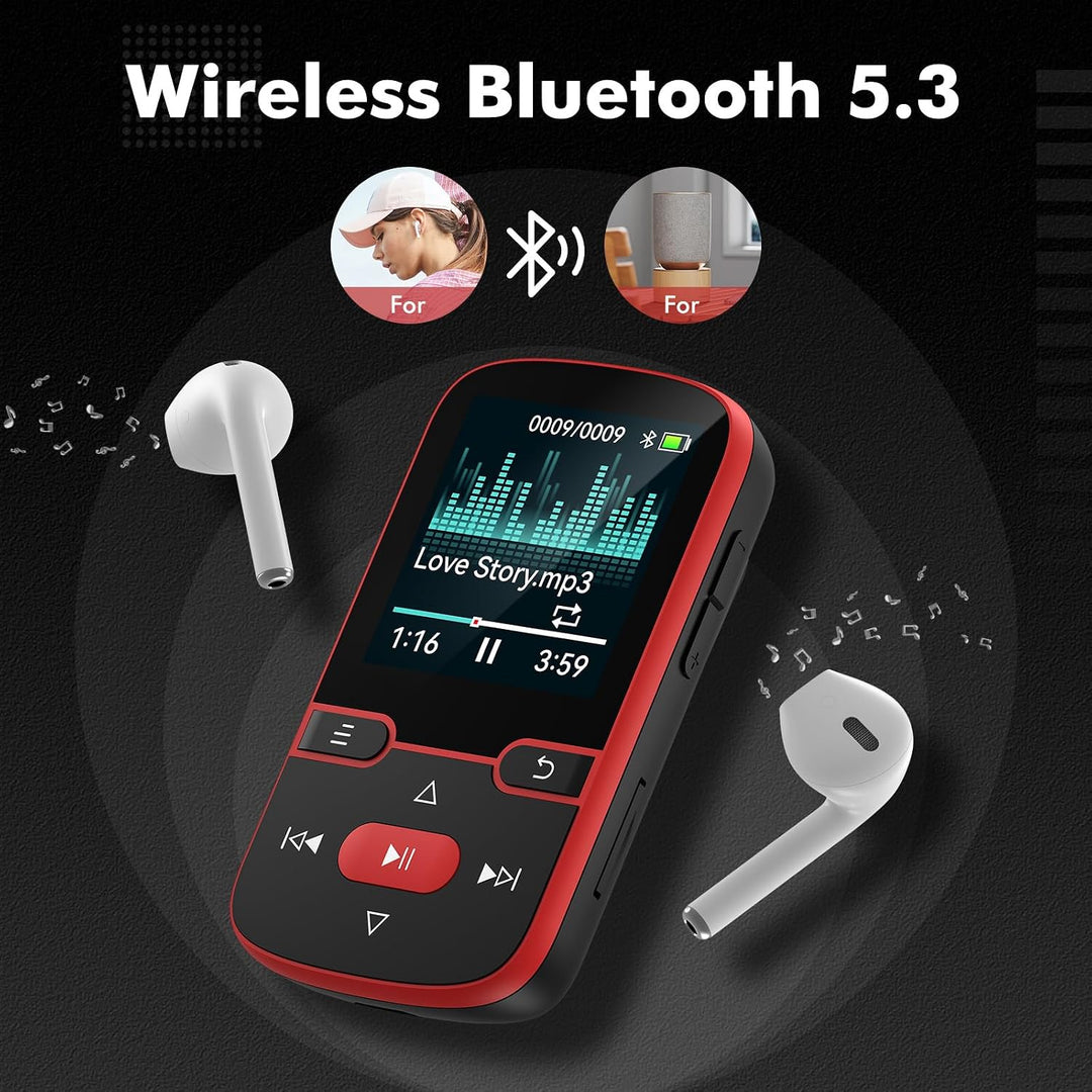 64GB mp3 Player Bluetooth 5.3 mit Clip,Music MP3-Player Kinder HiFi-Sport-Musikplayer, 1,5 Zoll MP3-