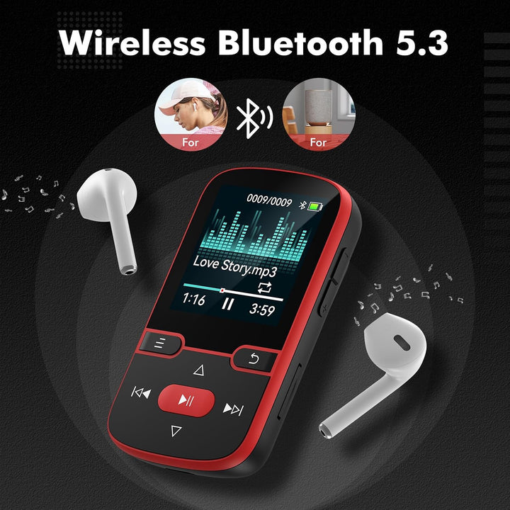 64GB mp3 Player Bluetooth 5.3 mit Clip,Music MP3-Player Kinder HiFi-Sport-Musikplayer, 1,5 Zoll MP3-