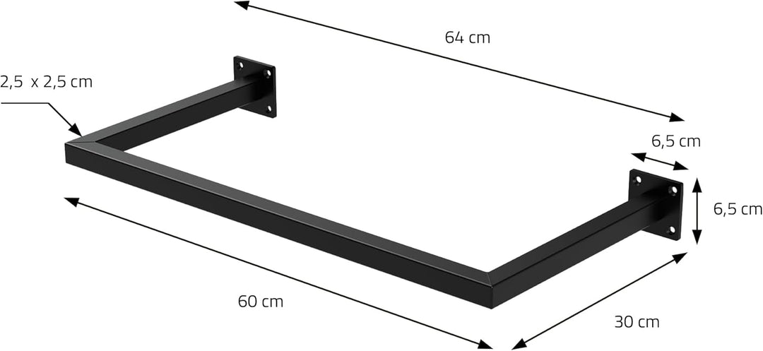 ML-Design Kleiderstange Rechteck für die Wand, T30cm x B60cm, Schwarz, aus Stahl, rostfrei, Garderob