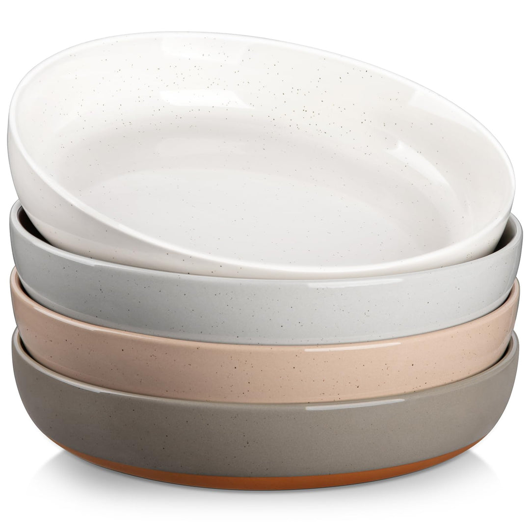 MALACASA, Serie TARA, 4 Teilig Steinzeug Suppenteller, 1380ml Pastateller gross tief, Suppenschalen,
